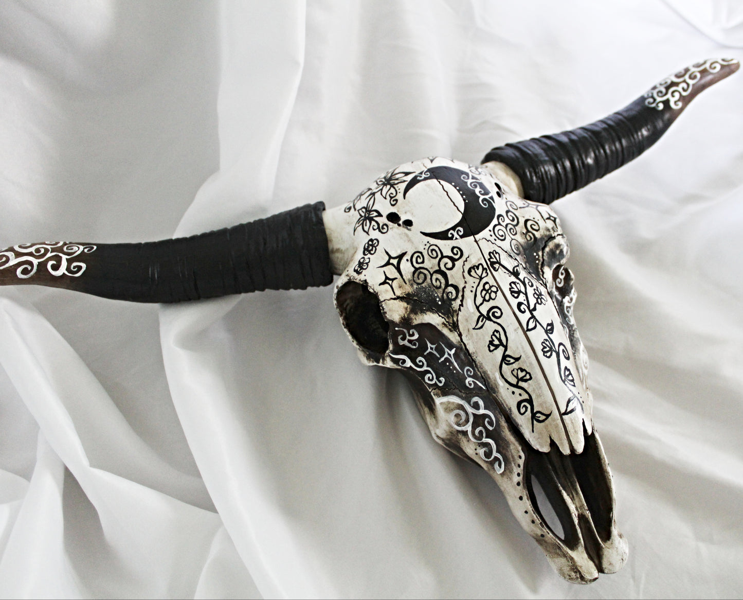 Large Crescent Moon Bull Skull Wall Hanging