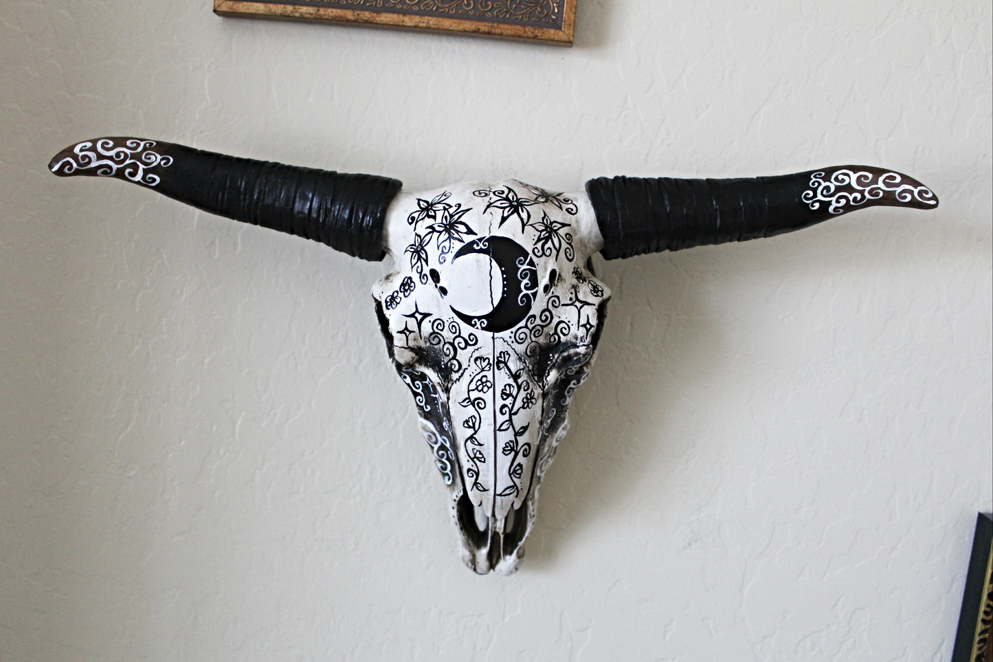 Large Crescent Moon Bull Skull Wall Hanging