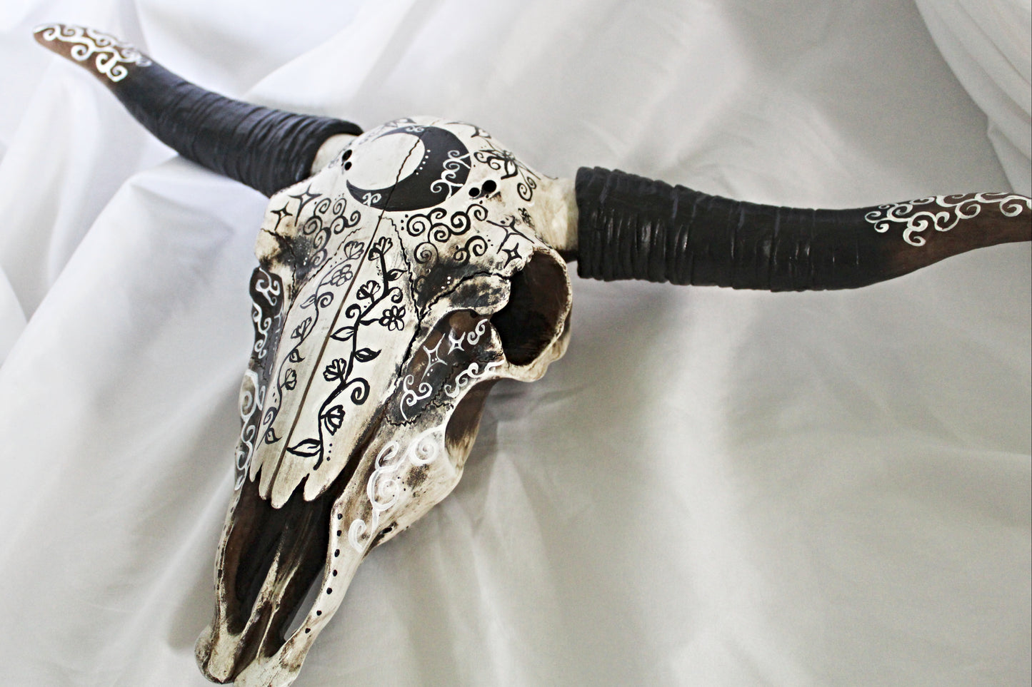 Large Crescent Moon Bull Skull Wall Hanging