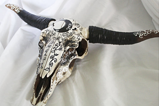 Large Crescent Moon Bull Skull Wall Hanging