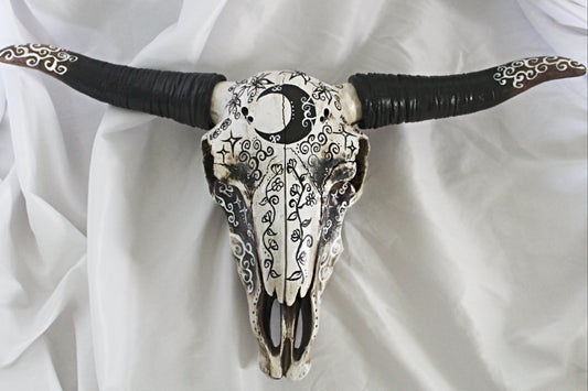 Large Crescent Moon Bull Skull Wall Hanging