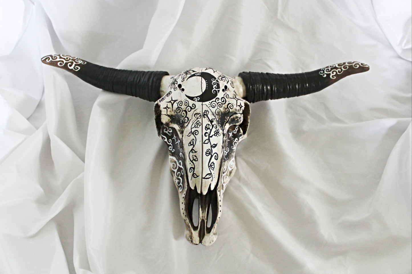 Large Crescent Moon Bull Skull Wall Hanging