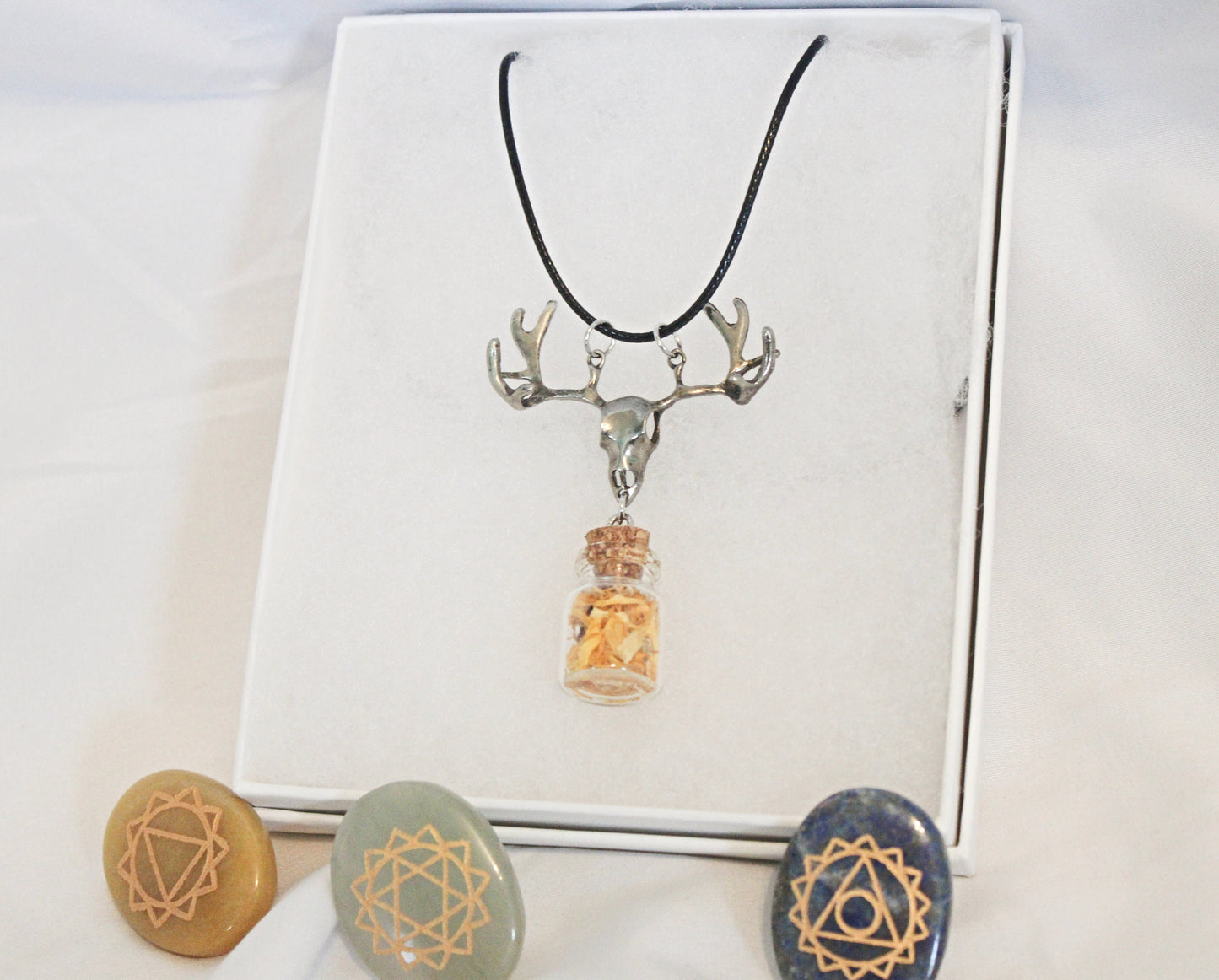 Elk Skull Spell Jar Necklace - Wildflower Moon Magic