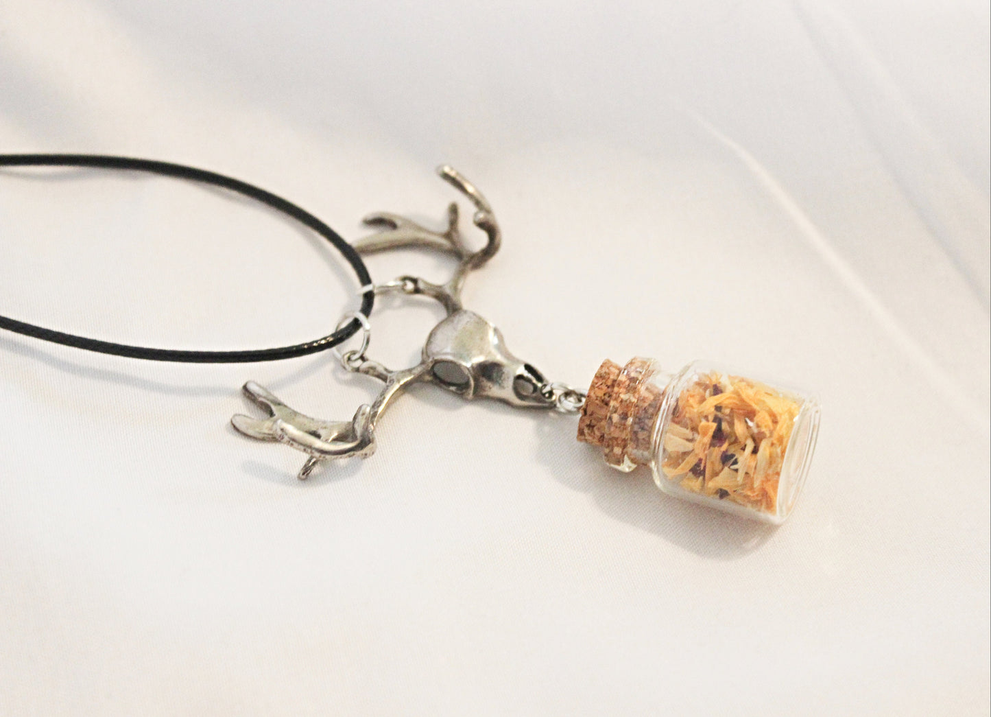 Elk Skull Spell Jar Necklace - Wildflower Moon Magic