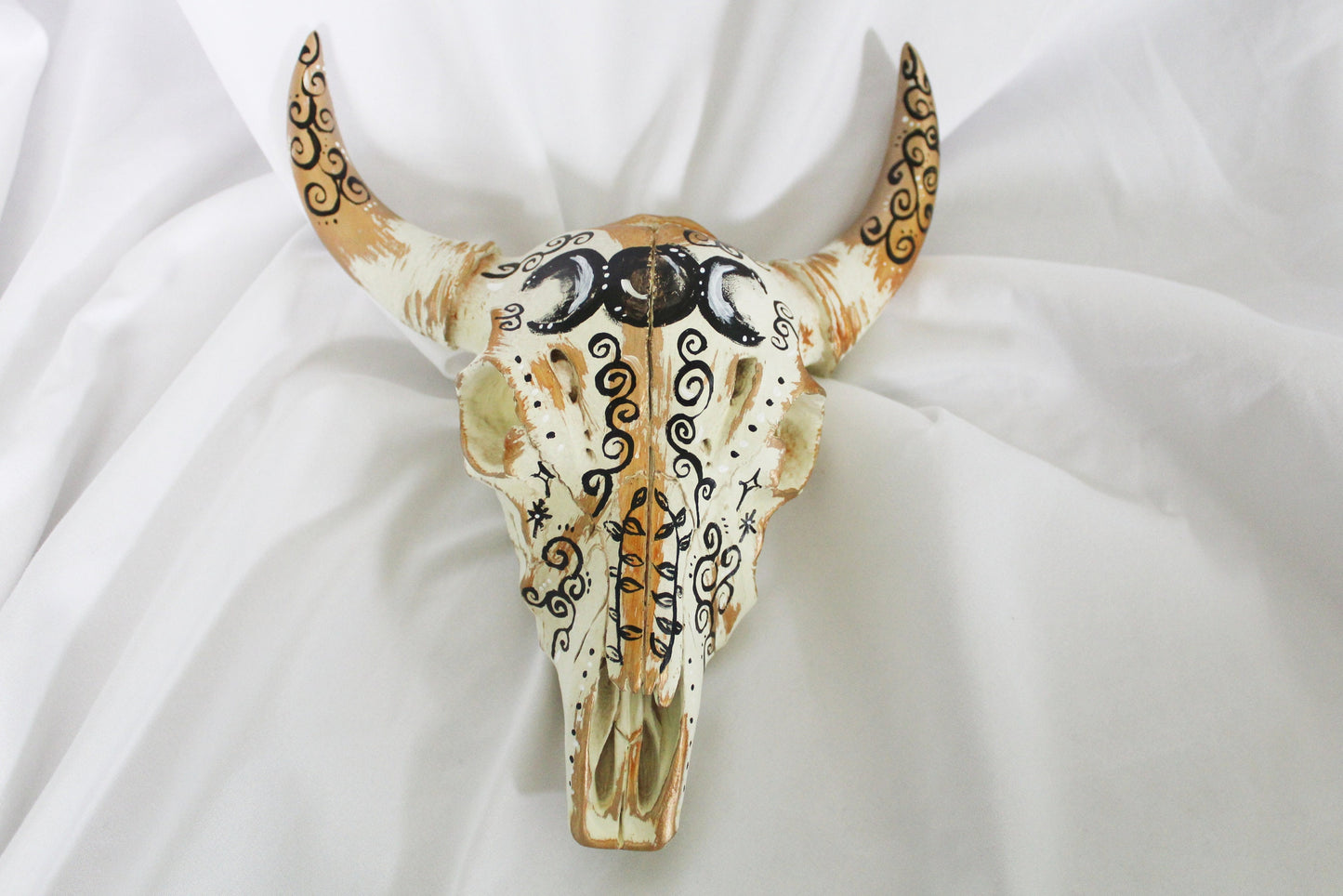 Gold Triple Moon Bull Skull Wall Hanging - Wildflower Moon Magic