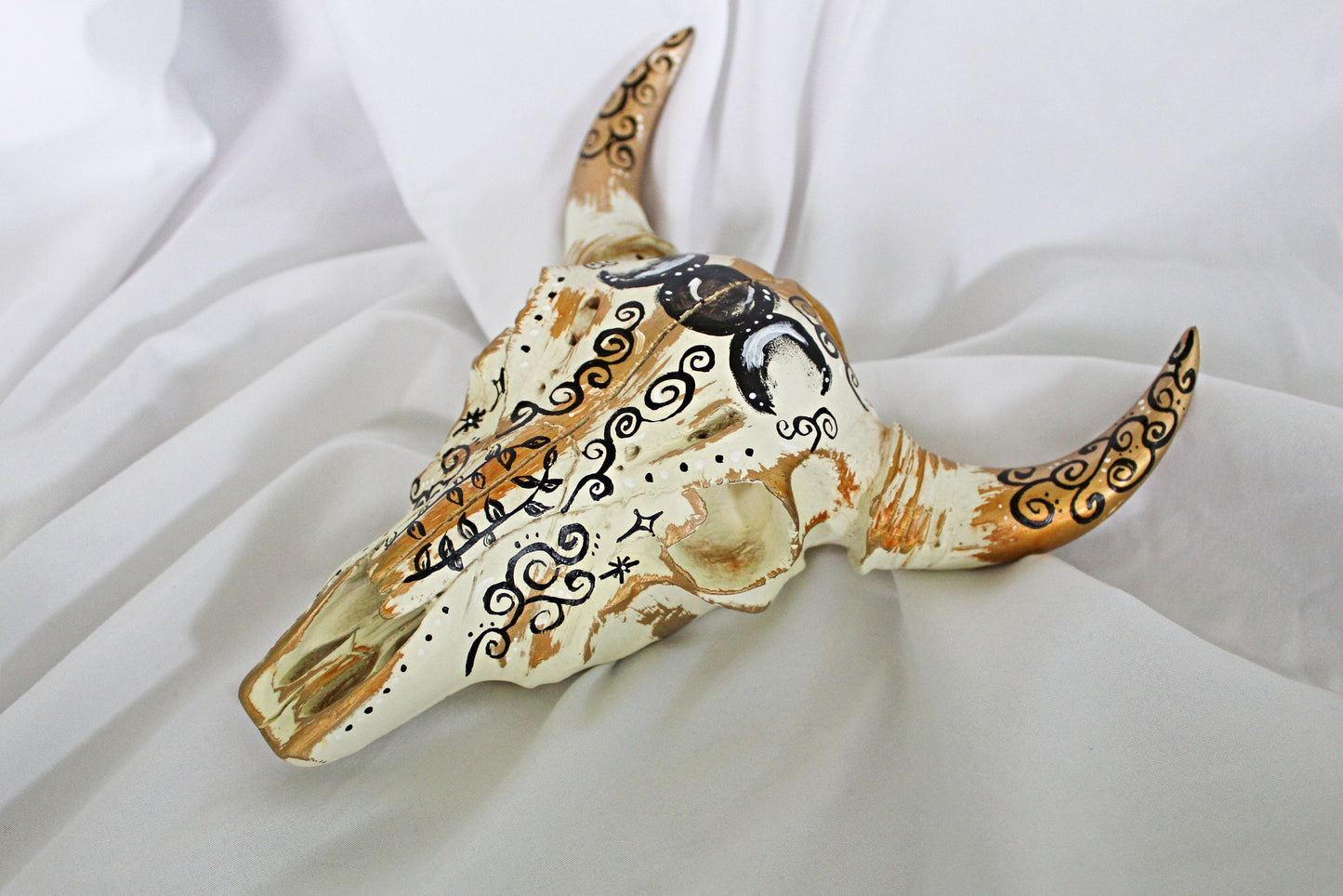 Gold Triple Moon Bull Skull Wall Hanging - Wildflower Moon Magic