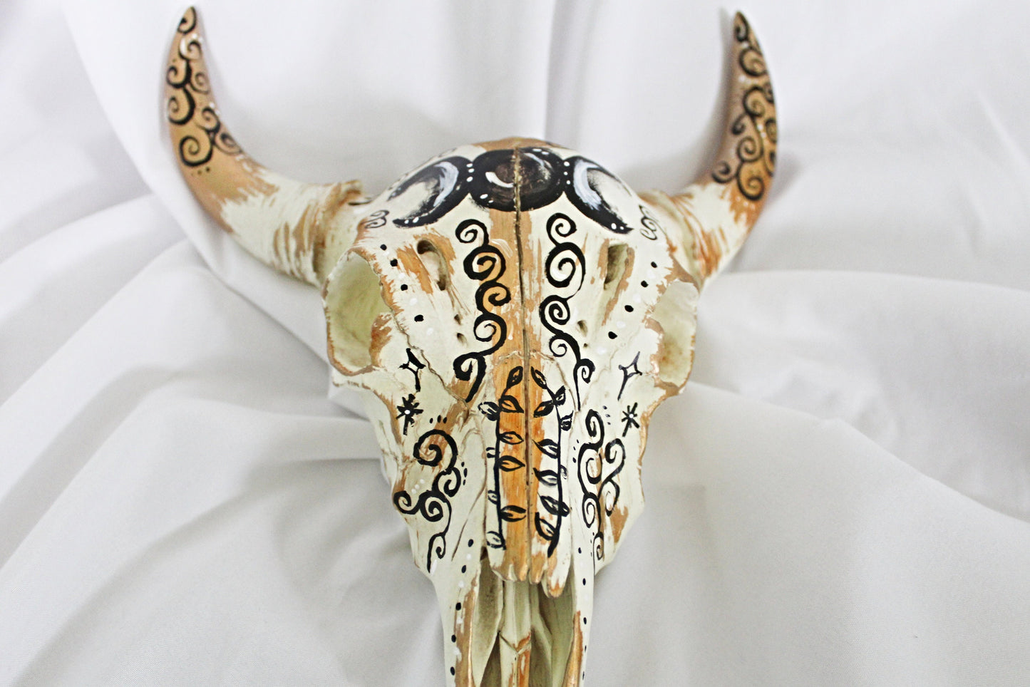 Gold Triple Moon Bull Skull Wall Hanging - Wildflower Moon Magic