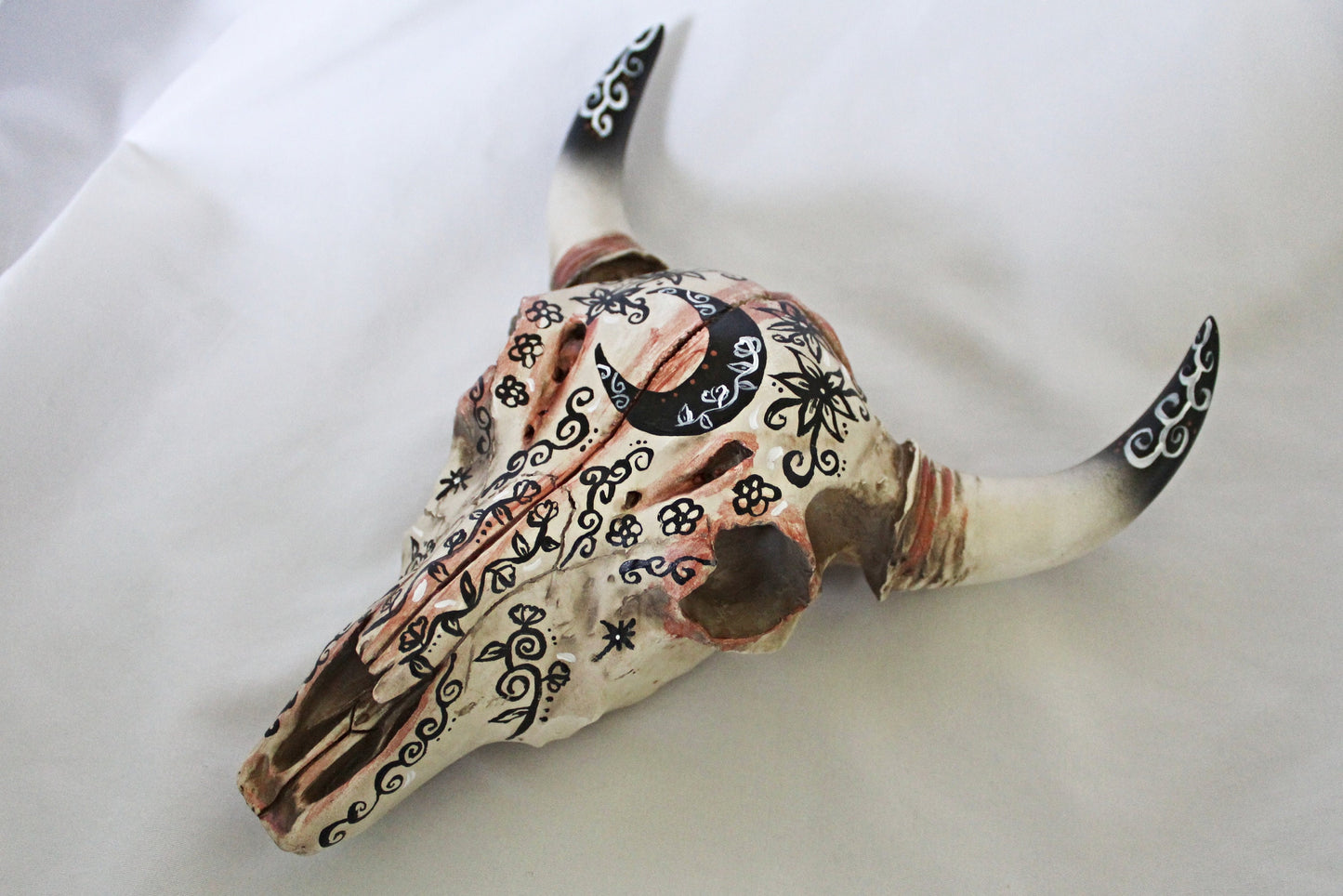 Bull Skull Wall Hanging, Copper Bull Skull, Floral Bull Skull, Hand Painted Bull Skull, Witch Bull Skull - Wildflower Moon Magic