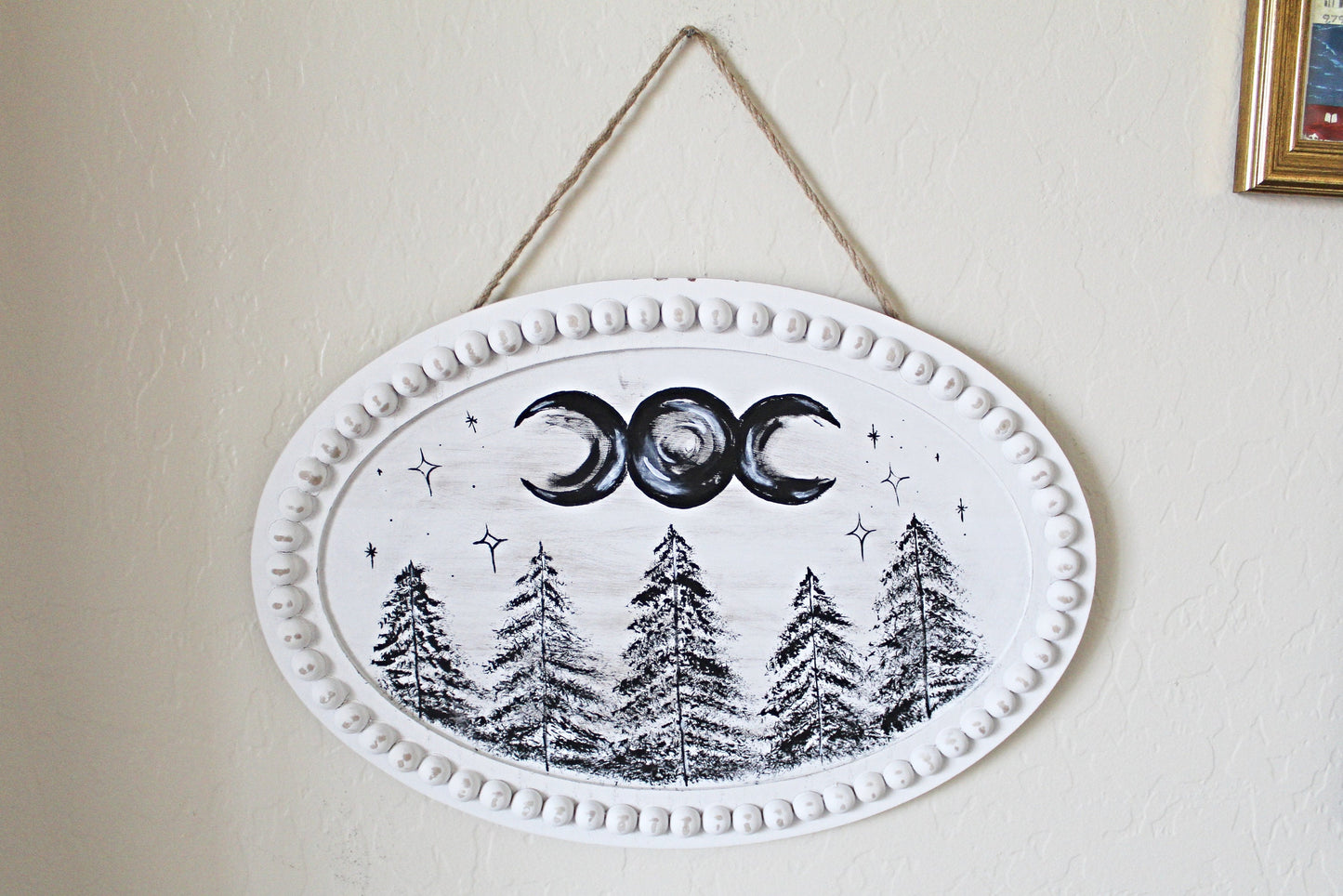 Witch Wall Hanging, Forest Wall Hanging, Triple Moon Symbol Wall Hanging, Witchy Décor - Wildflower Moon Magic