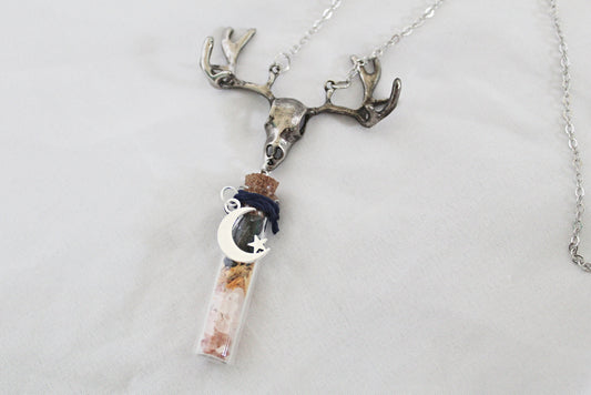 Elk Spell Jar Necklace, Little Jar of Protection Necklace, Spell Jar Necklace, Elk Skull Necklace - Wildflower Moon Magic
