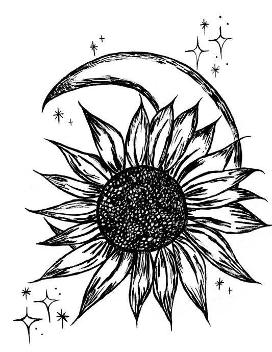 Moon and Sunflower Art Print