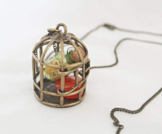 Birdcage Crystal Necklace featuring Calendula Spell Jar and Carnelian
