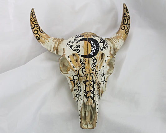 Moon and Floral Bull Skull Wall Hanging