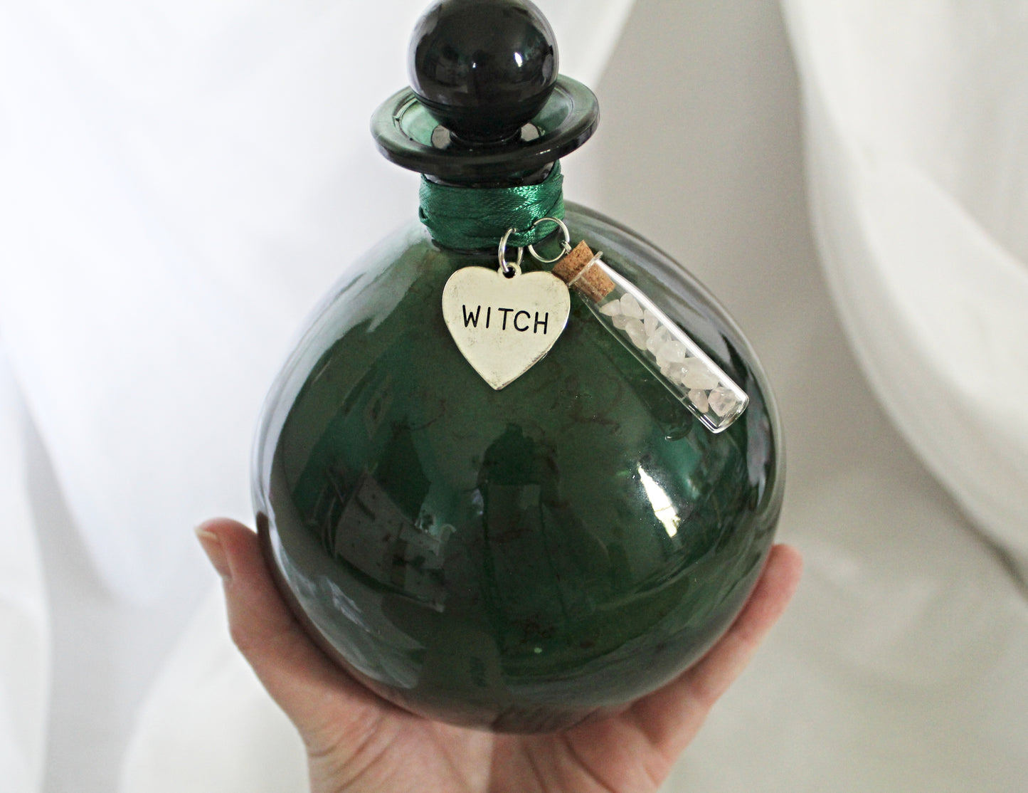 Potion Bottle Bath Salts Featuring Witch Charm and Rose Quartz Charm