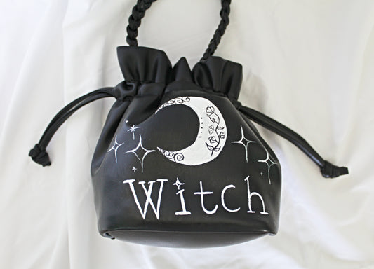 Hand Painted Witch and Moon Purse
