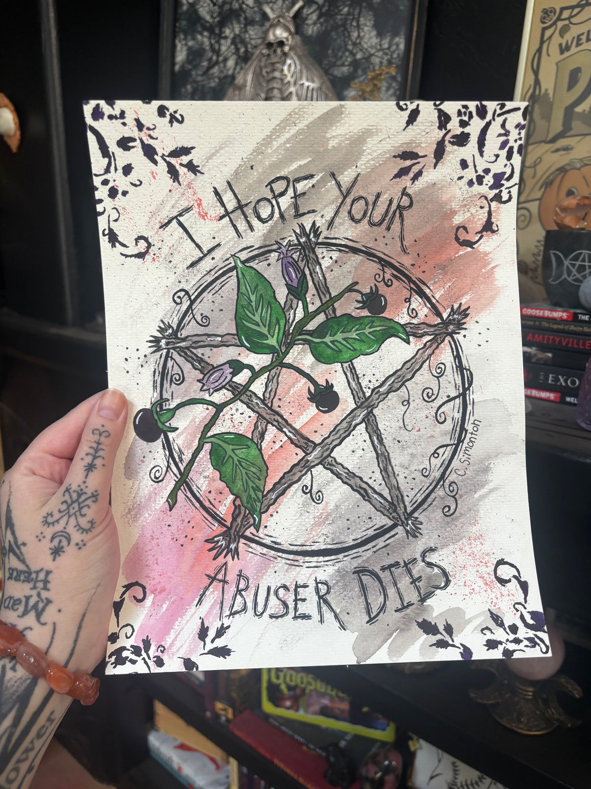 Deadly Nightshade Pentacle I Hope Your Abuser Dies Art Print