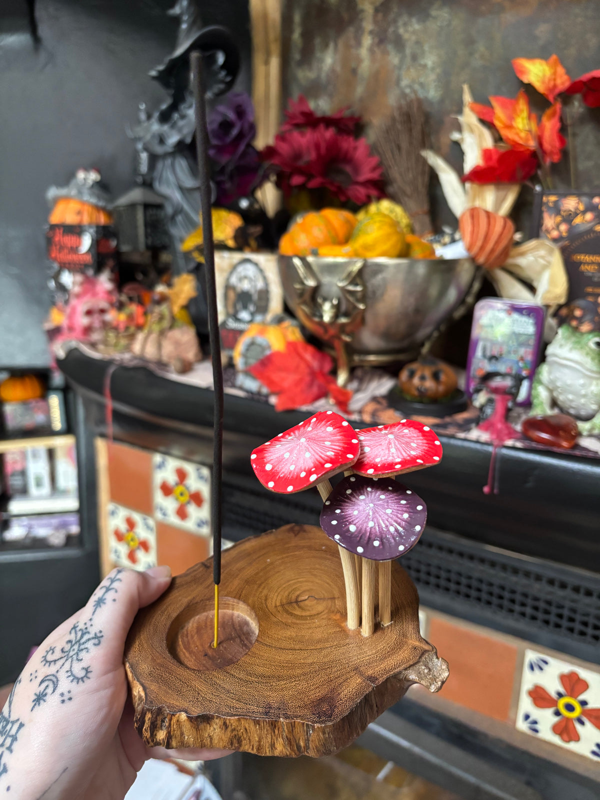 Wooden Mushroom Tealight Candle and Incense Holder