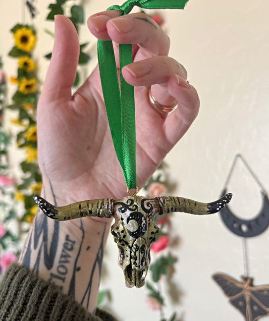 Hand Painted Bull Skull Ornament