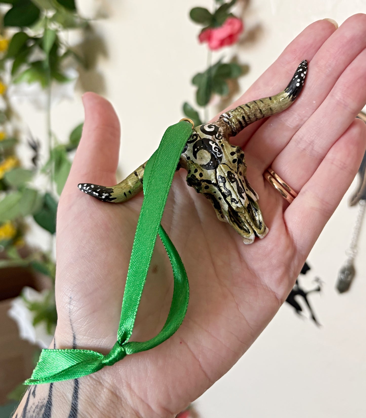 Hand Painted Bull Skull Ornament