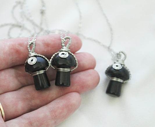 Black Obsidian Mushroom Necklace