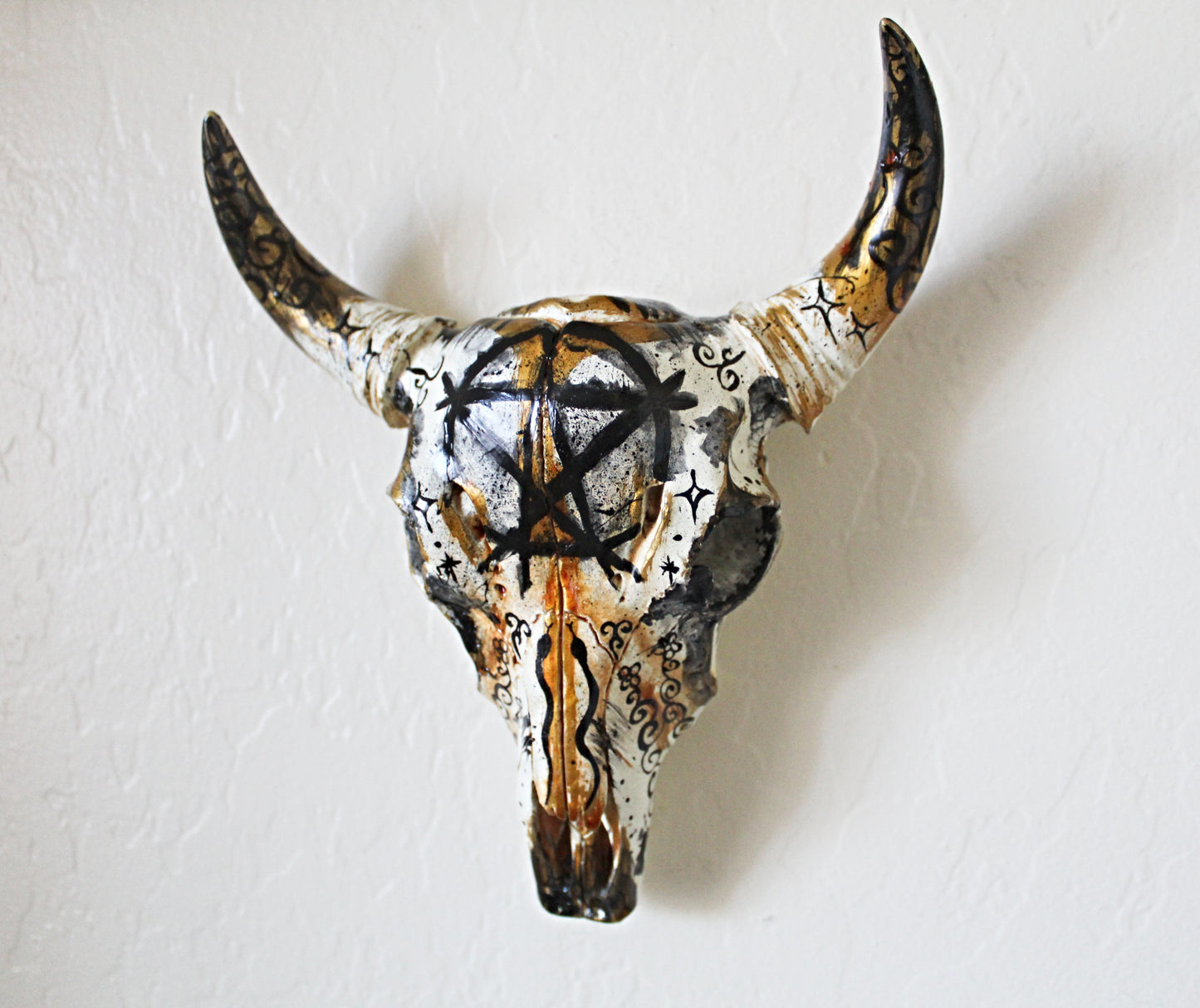Hand Painted Pentacle Bull Skull