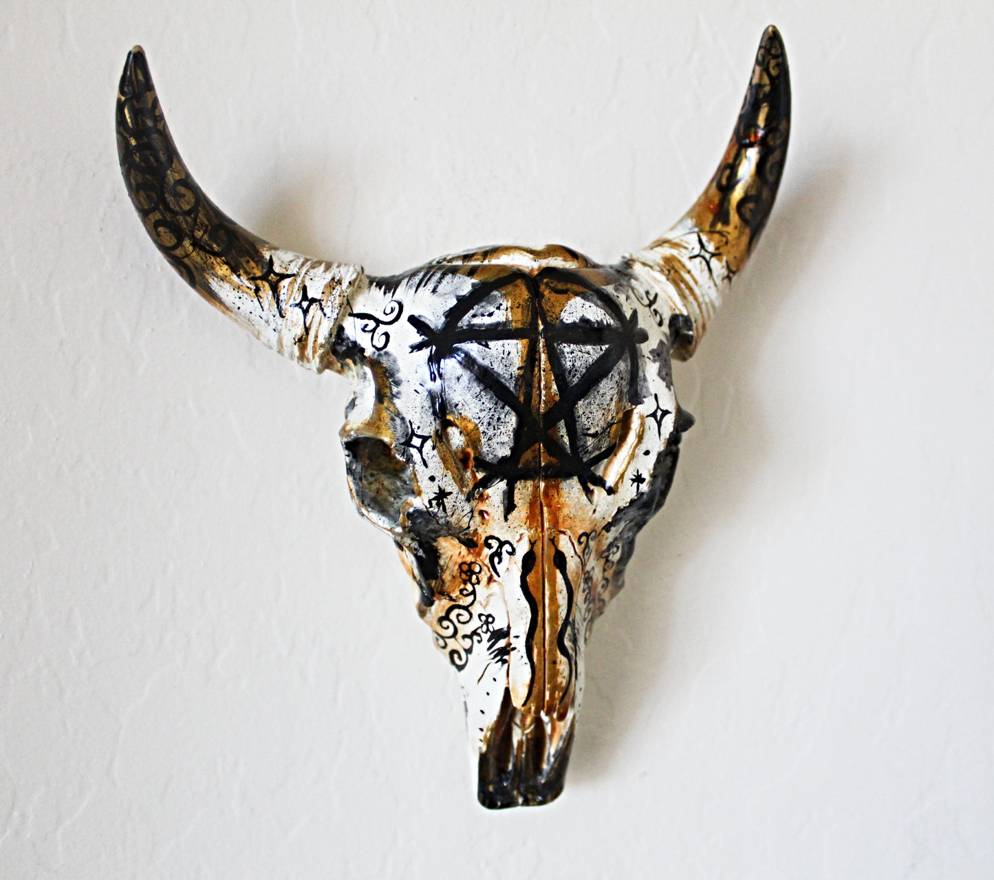 Hand Painted Pentacle Bull Skull