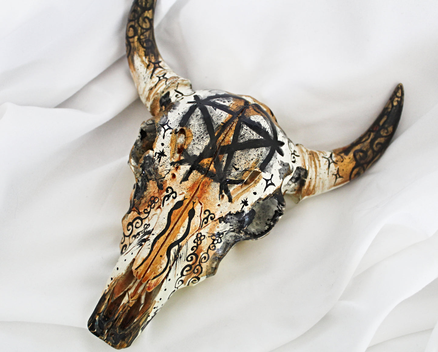 Hand Painted Pentacle Bull Skull
