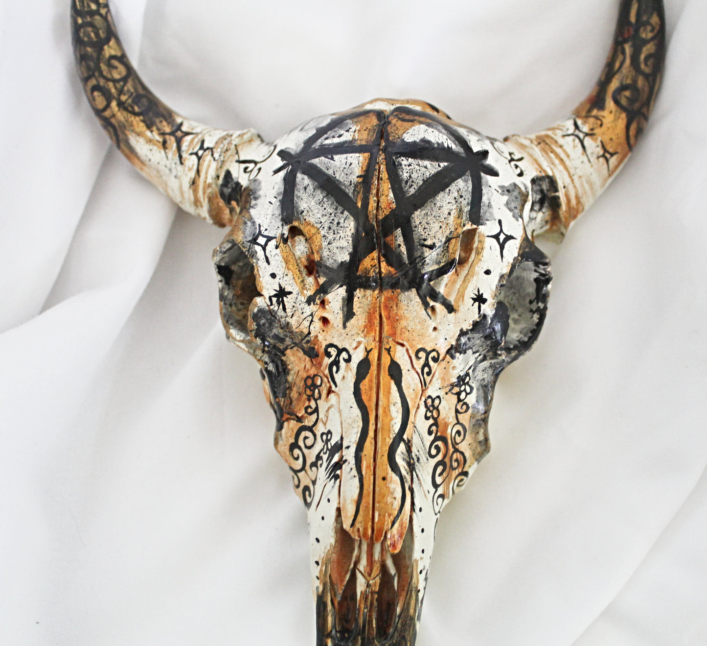 Hand Painted Pentacle Bull Skull