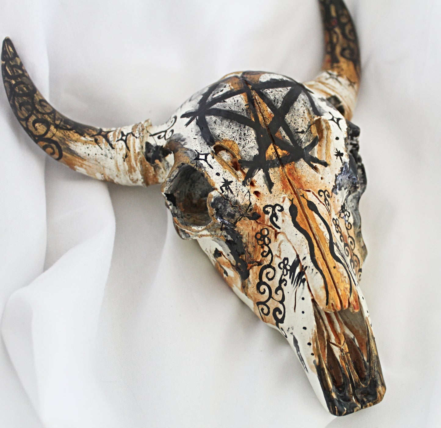 Hand Painted Pentacle Bull Skull