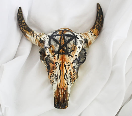 Hand Painted Pentacle Bull Skull