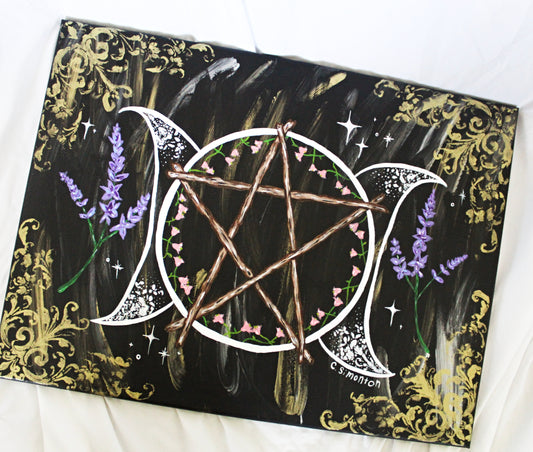 Whimsigoth Triple Moon Pentacle Lavender Acrylic Painting