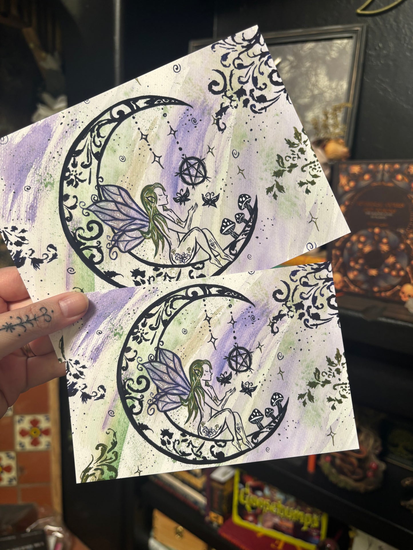Fairy Moon Watercolor Art Print