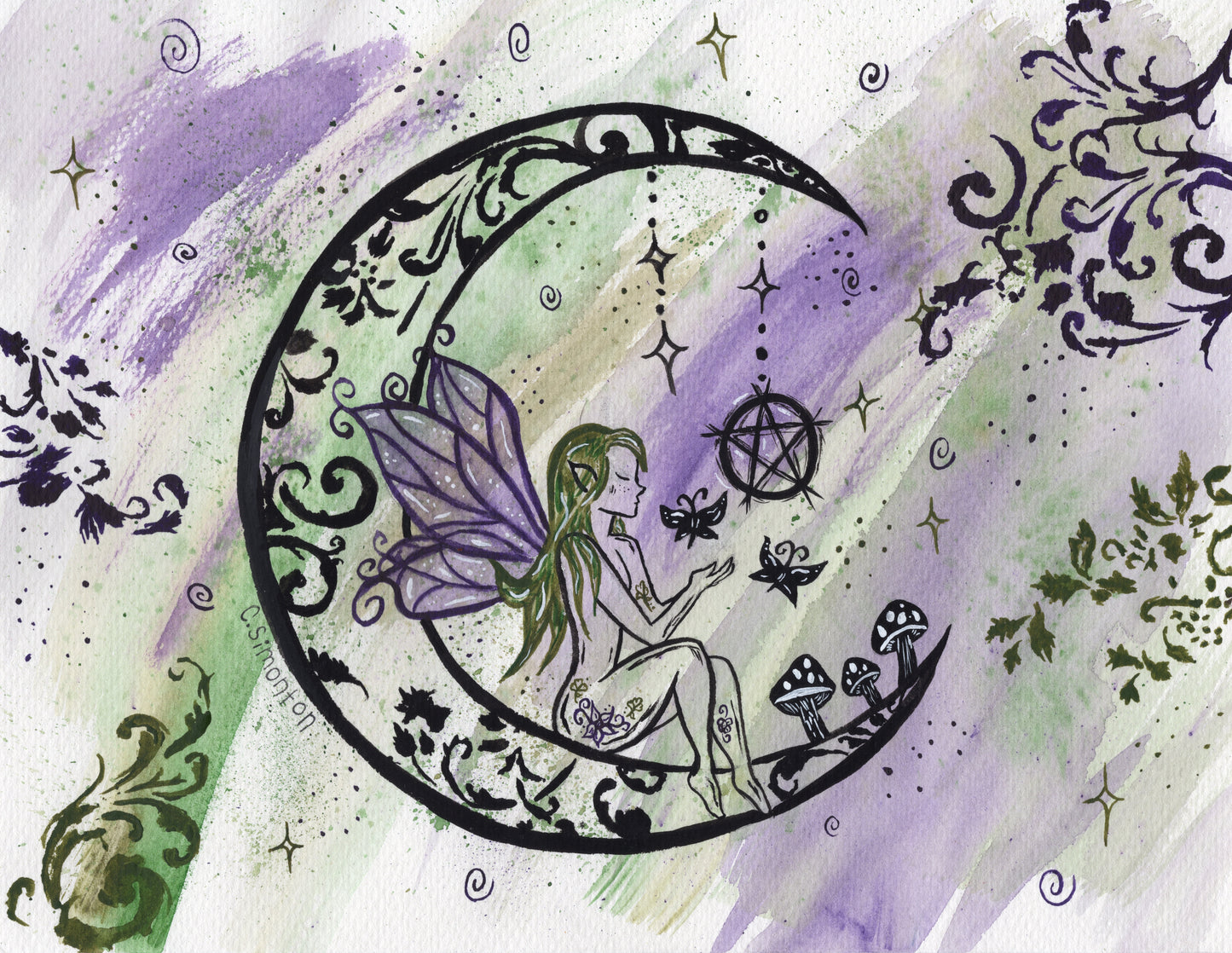 Fairy Moon Watercolor Art Print