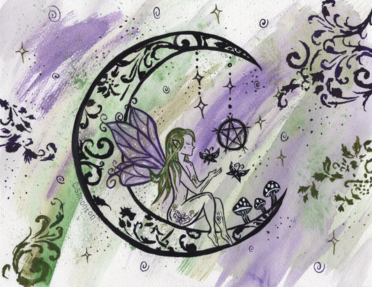 Fairy Moon Watercolor Art Print