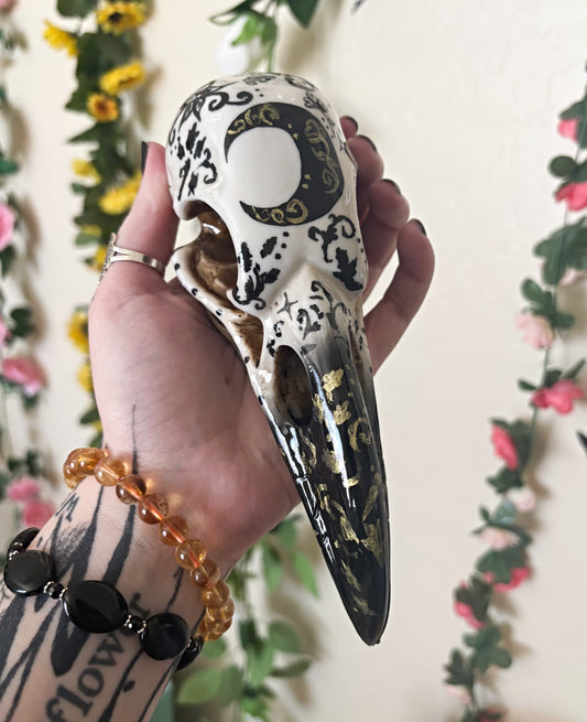 Hand Painted Moon Raven