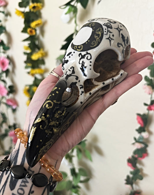 Hand Painted Moon Raven
