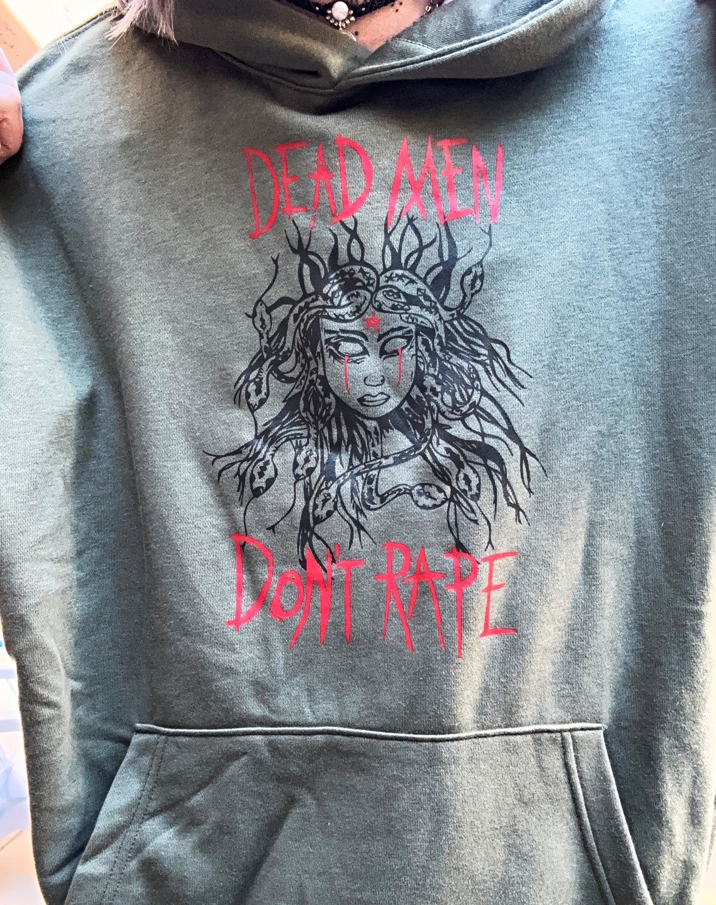 Medusa Dead Men Don't Rape Olive Green Hoodie