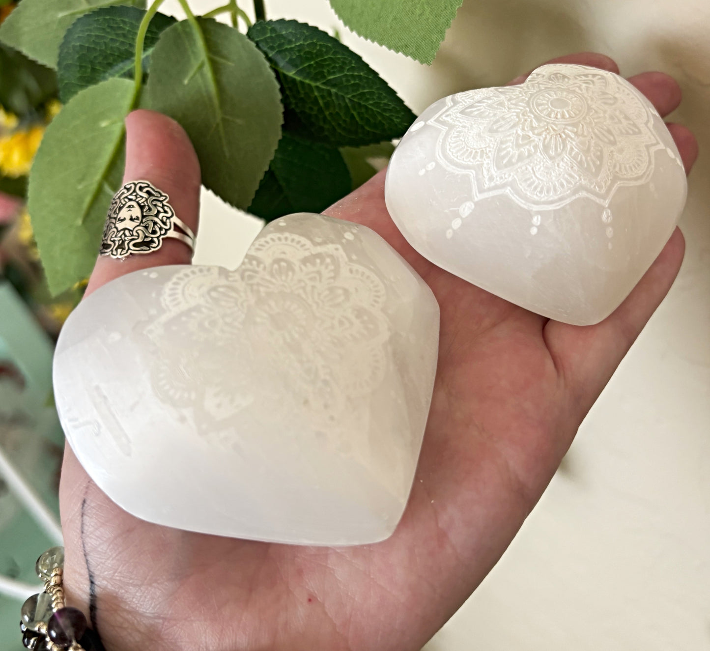 Selenite Heart With Floral Detailing