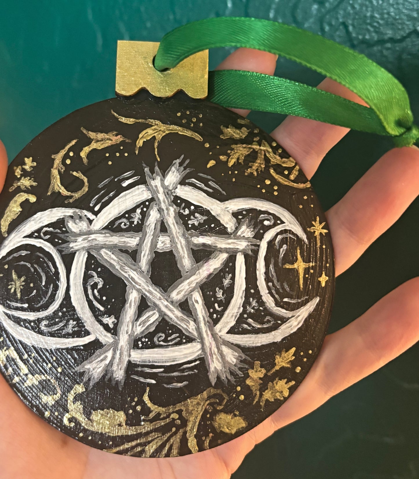 Hand Painted Triple Moon Pentacle Ornament