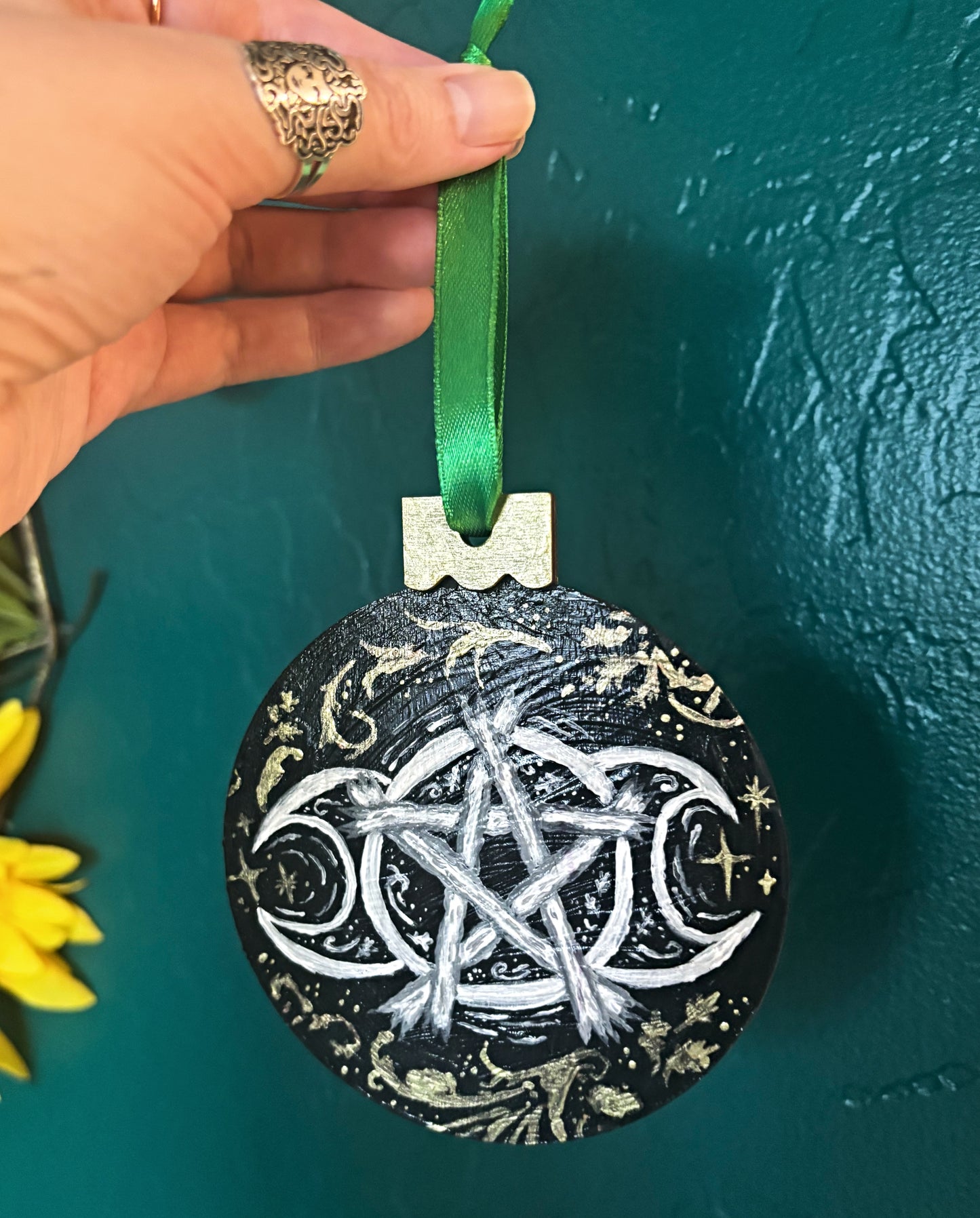 Hand Painted Triple Moon Pentacle Ornament