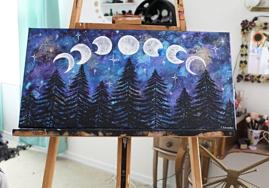 Night Sky Moon Phases Acrylic Painting
