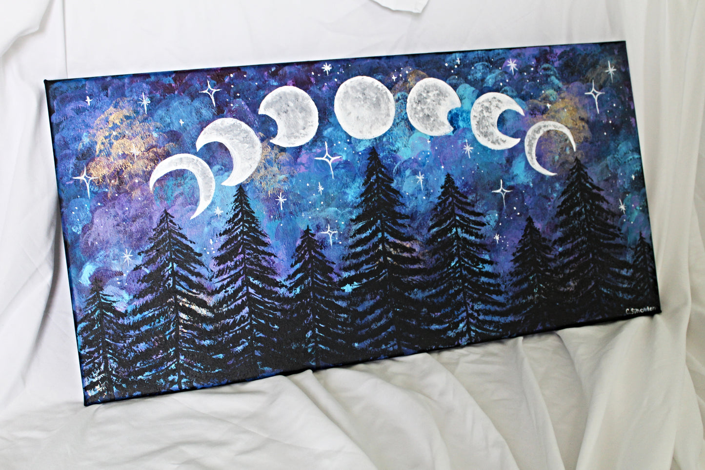 Night Sky Moon Phases Acrylic Painting