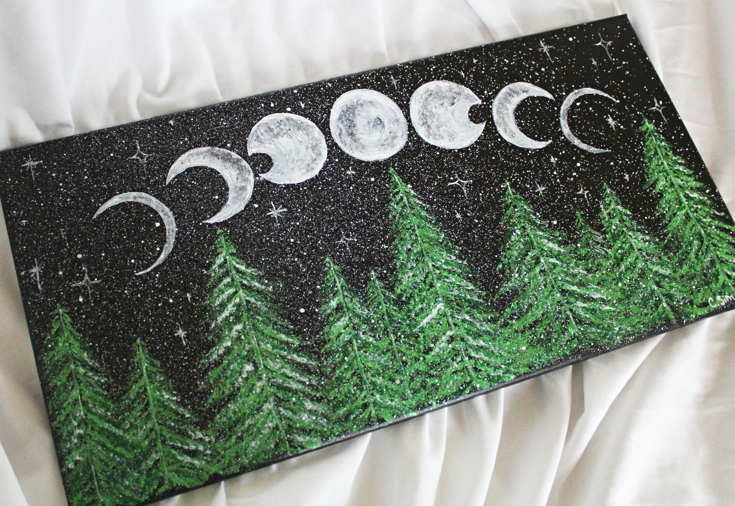 Moon Phases Green Tree Painting