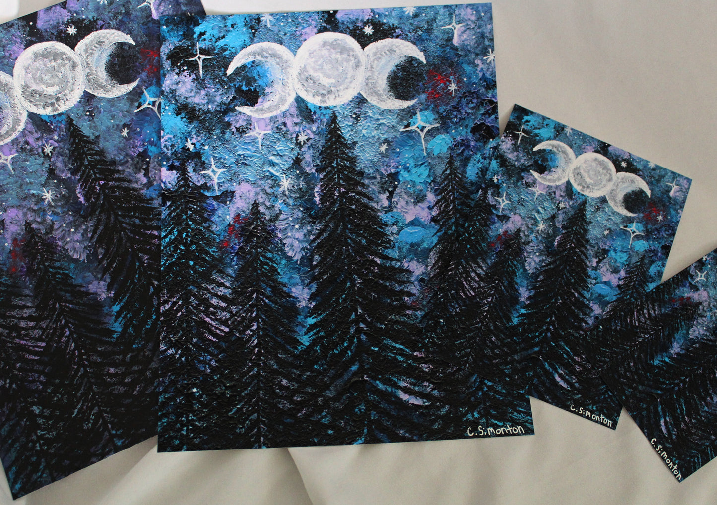 Triple Moon Night Sky Forest Art Print