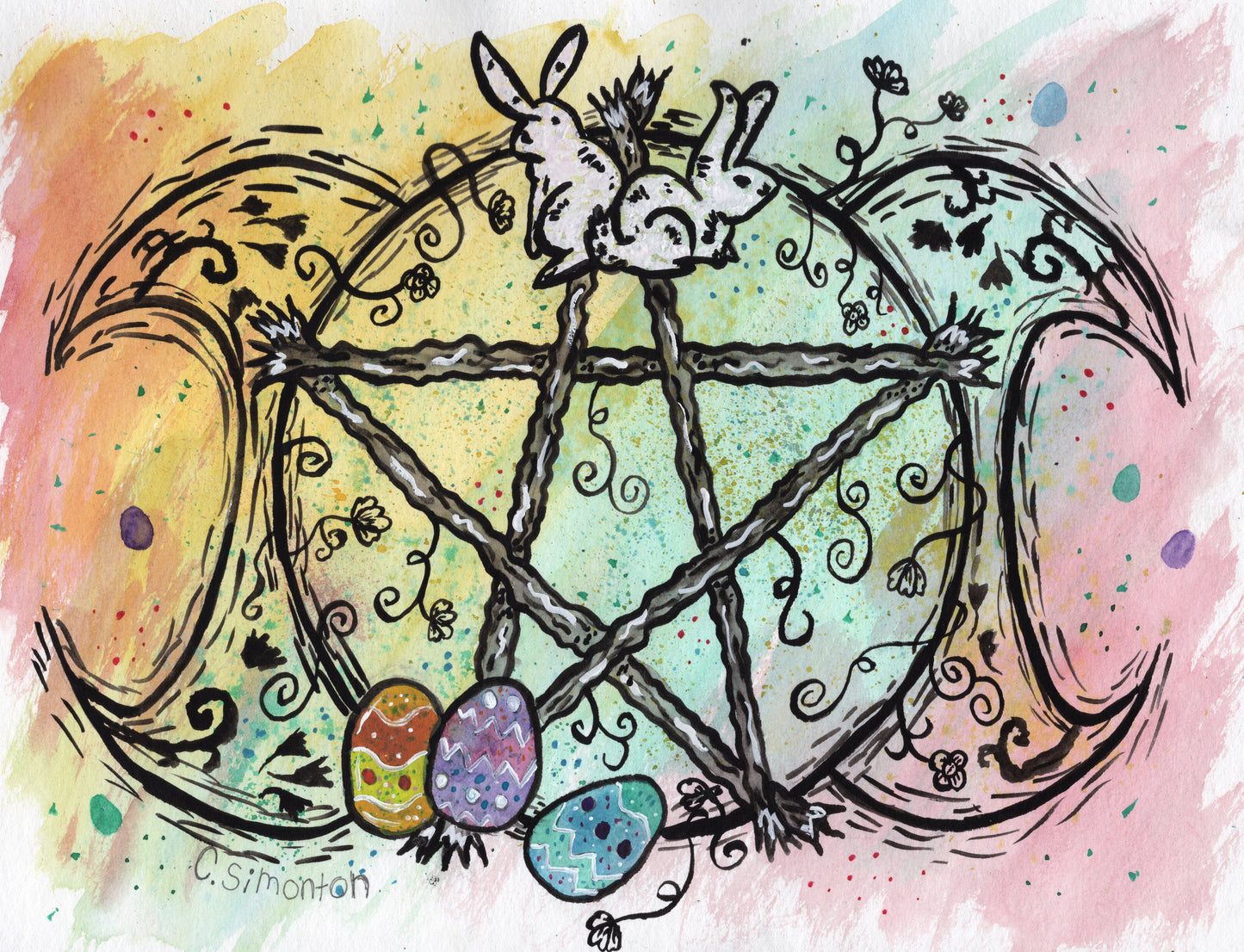 Ostara Spring Triple Moon Pentacle Art Print
