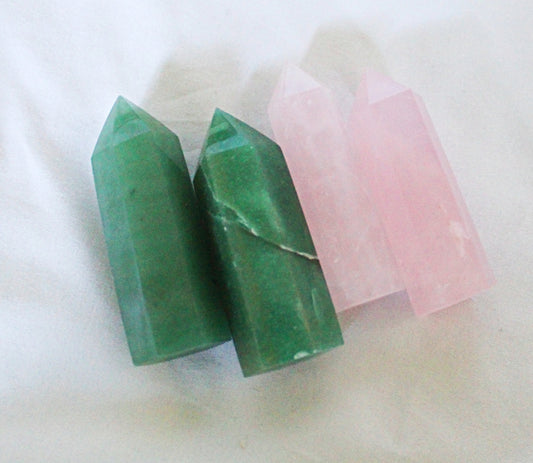 Green Aventurine and Rose Quartz Points