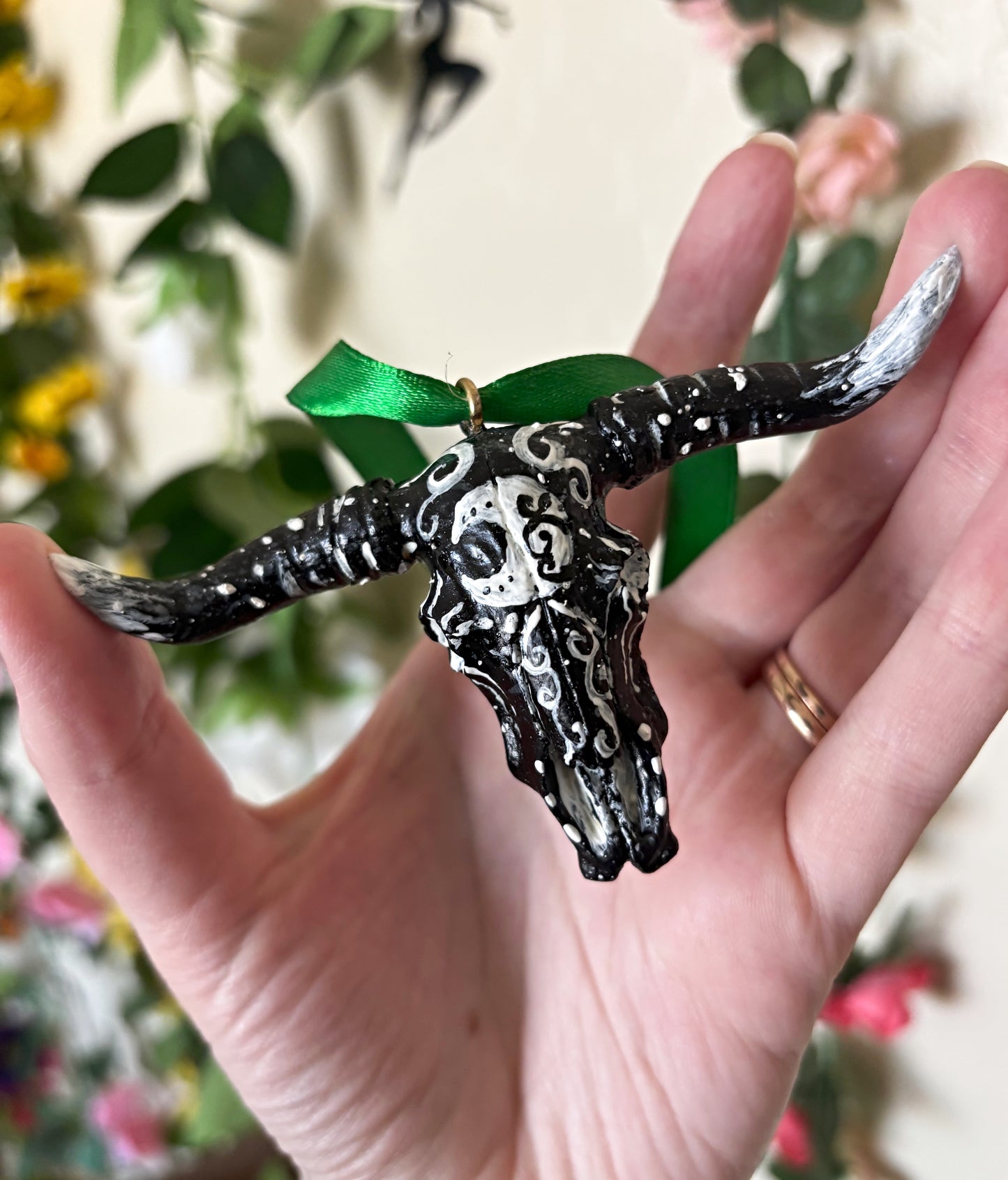 Hand Painted Bull Skull Ornament
