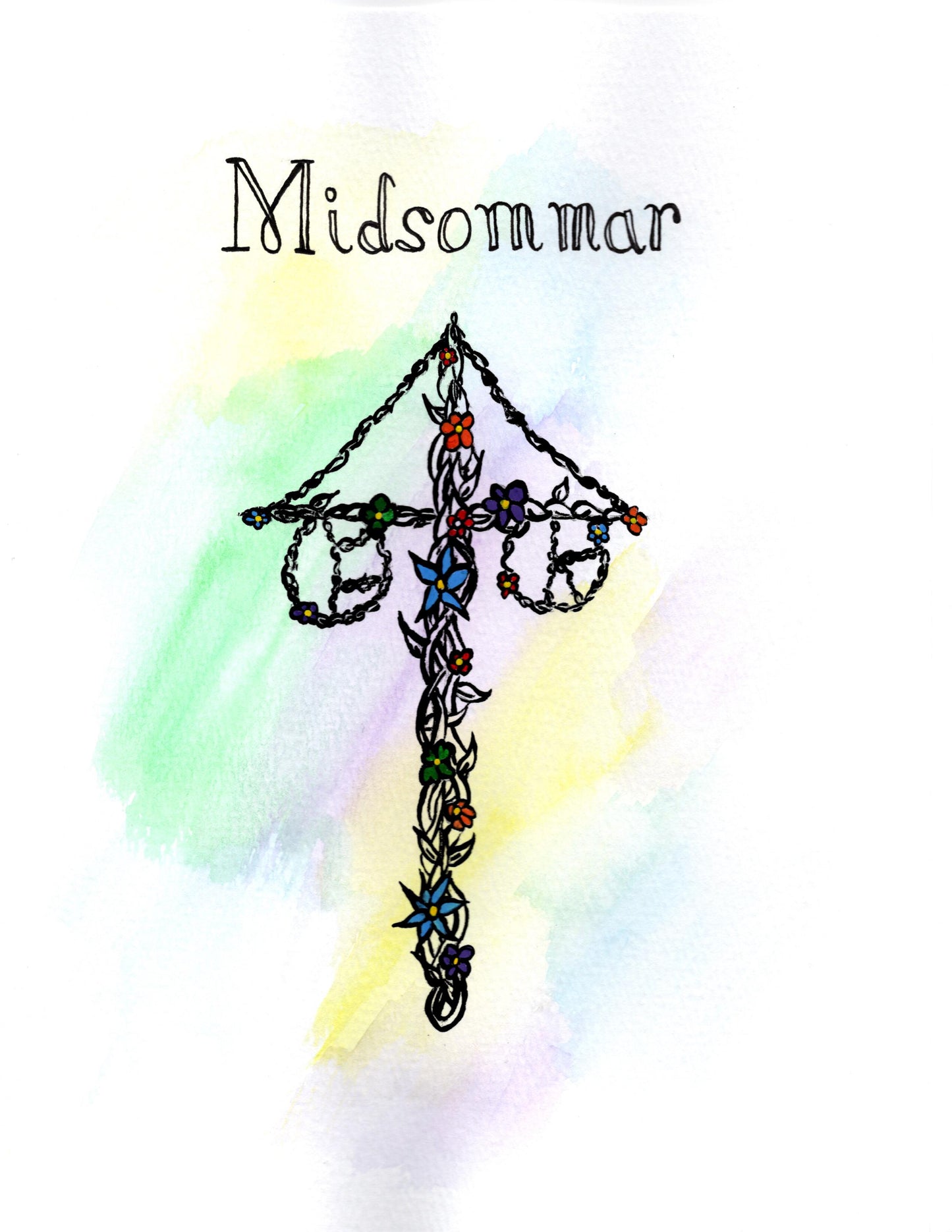 Midsummer Maypole Watercolor Painting