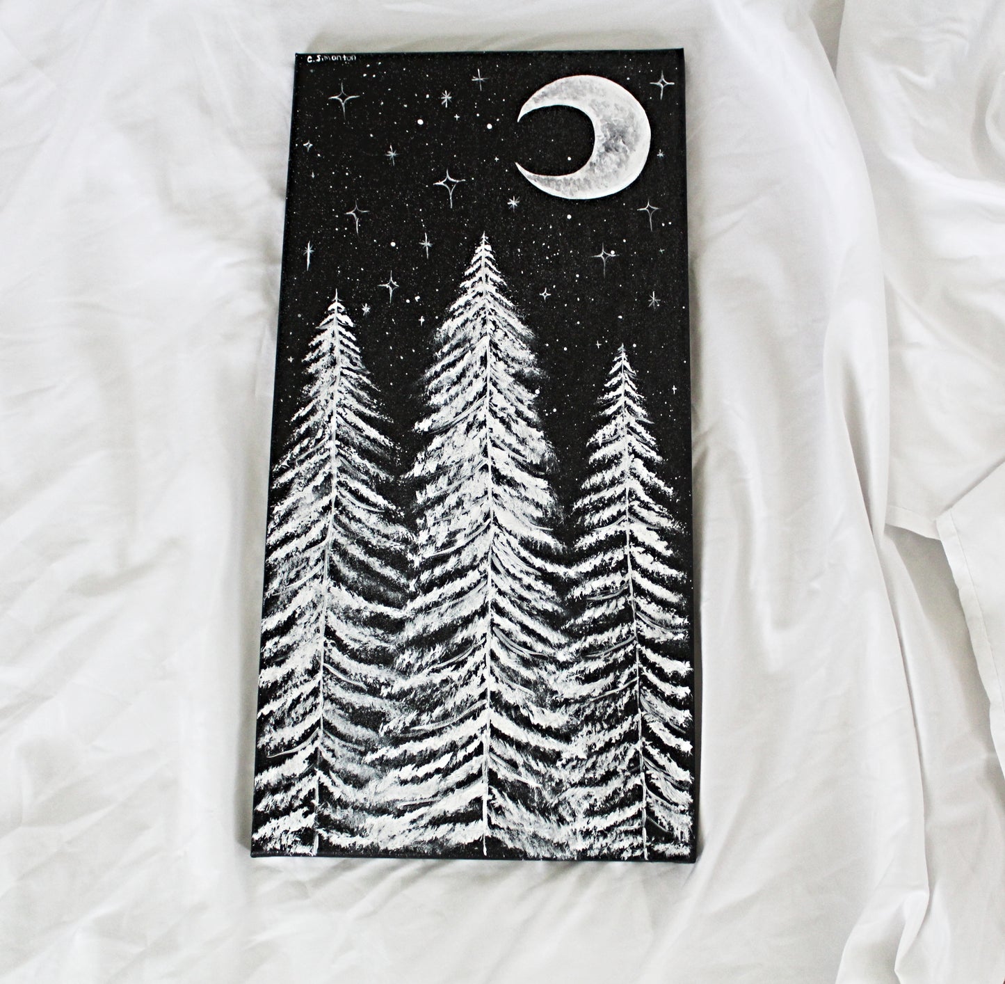 Black and White Night Sky Canvas Painting