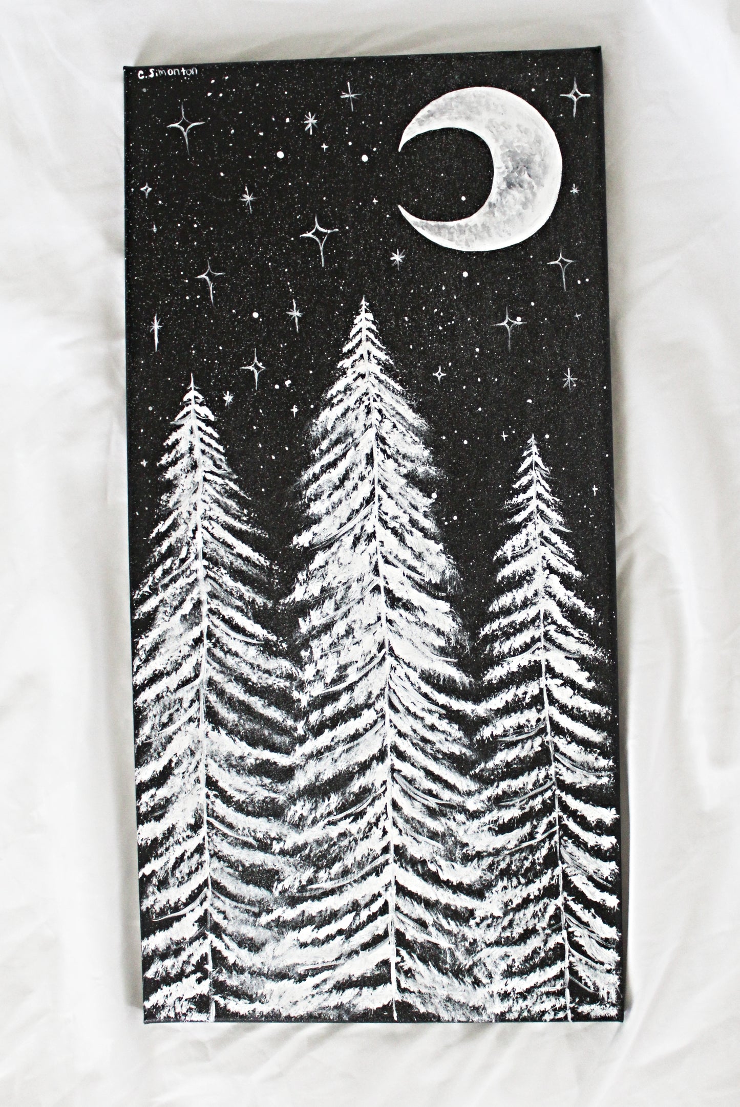 Black and White Night Sky Canvas Painting